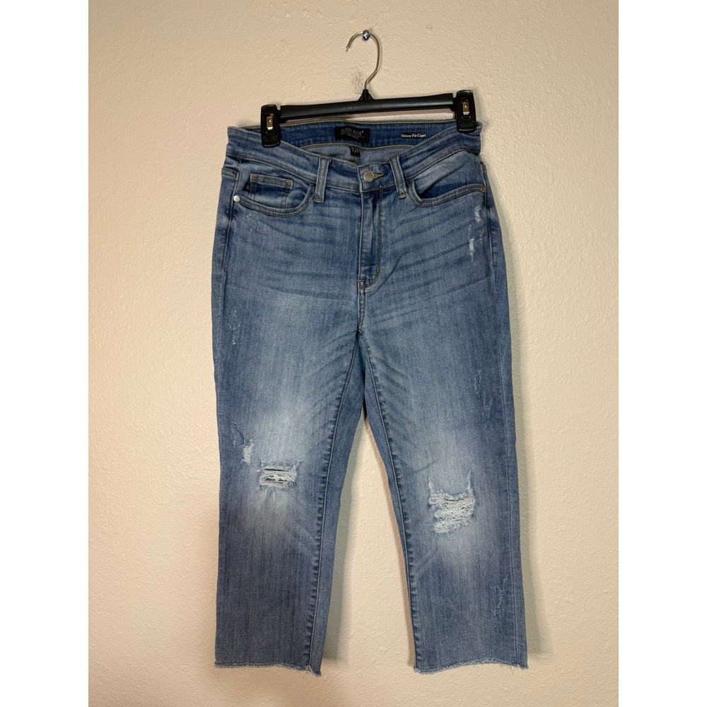 Judy Blue Skinny Fit Capri Distressed Raw Hem Jeans Medium Wash 7/28 JB82249LT